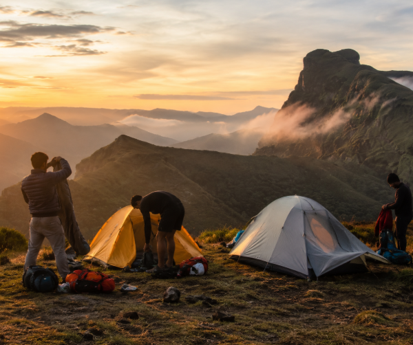 Mountain campsite at dawn's light in Knuckles Mountain