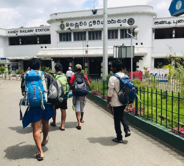 Group walking at Kandy Railway Station after returning from Yahangala hike.