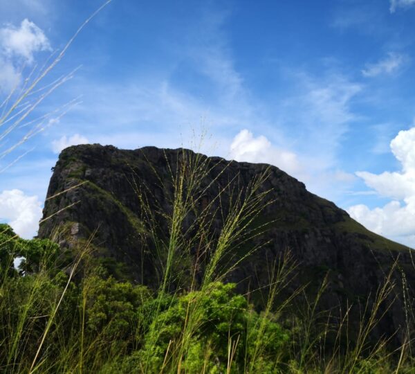 Distant view of Yahangala rock formation from the base trail.