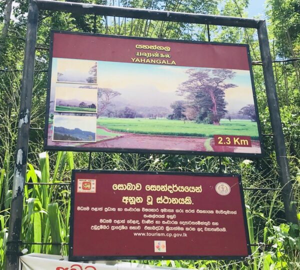 Signboard marking the entrance to Yahangala Forest Reserve.