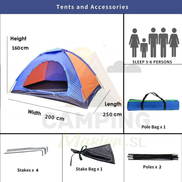 6-person manual camping tent comes with following accessories.